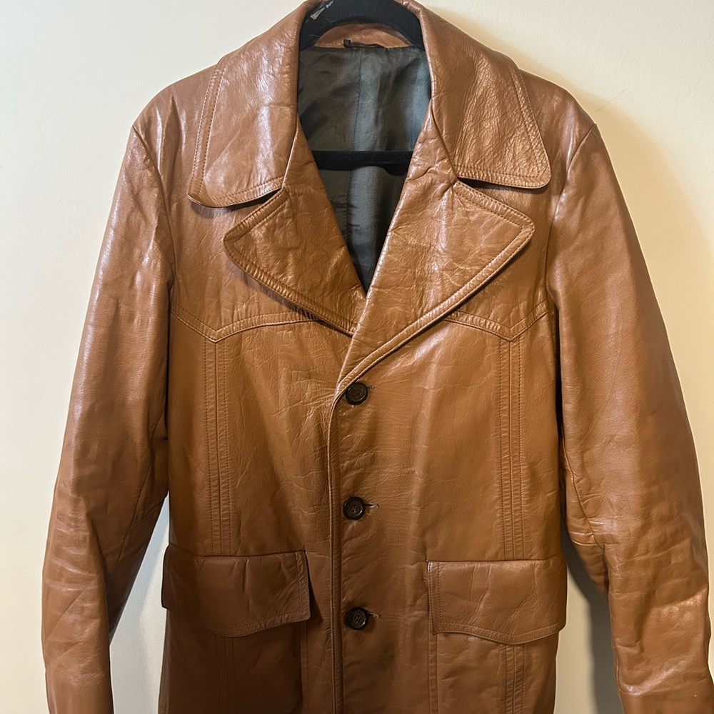 William Barry Tan Leather Trench Coat